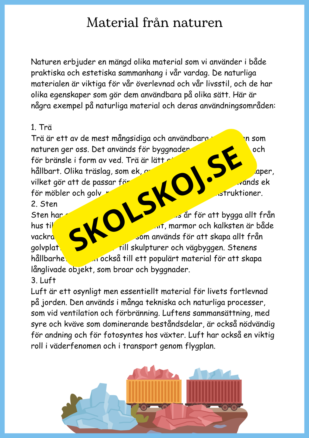 Vattnets kretslopp och materialens betydelse - Läsförståelse - Åk 4 - 6