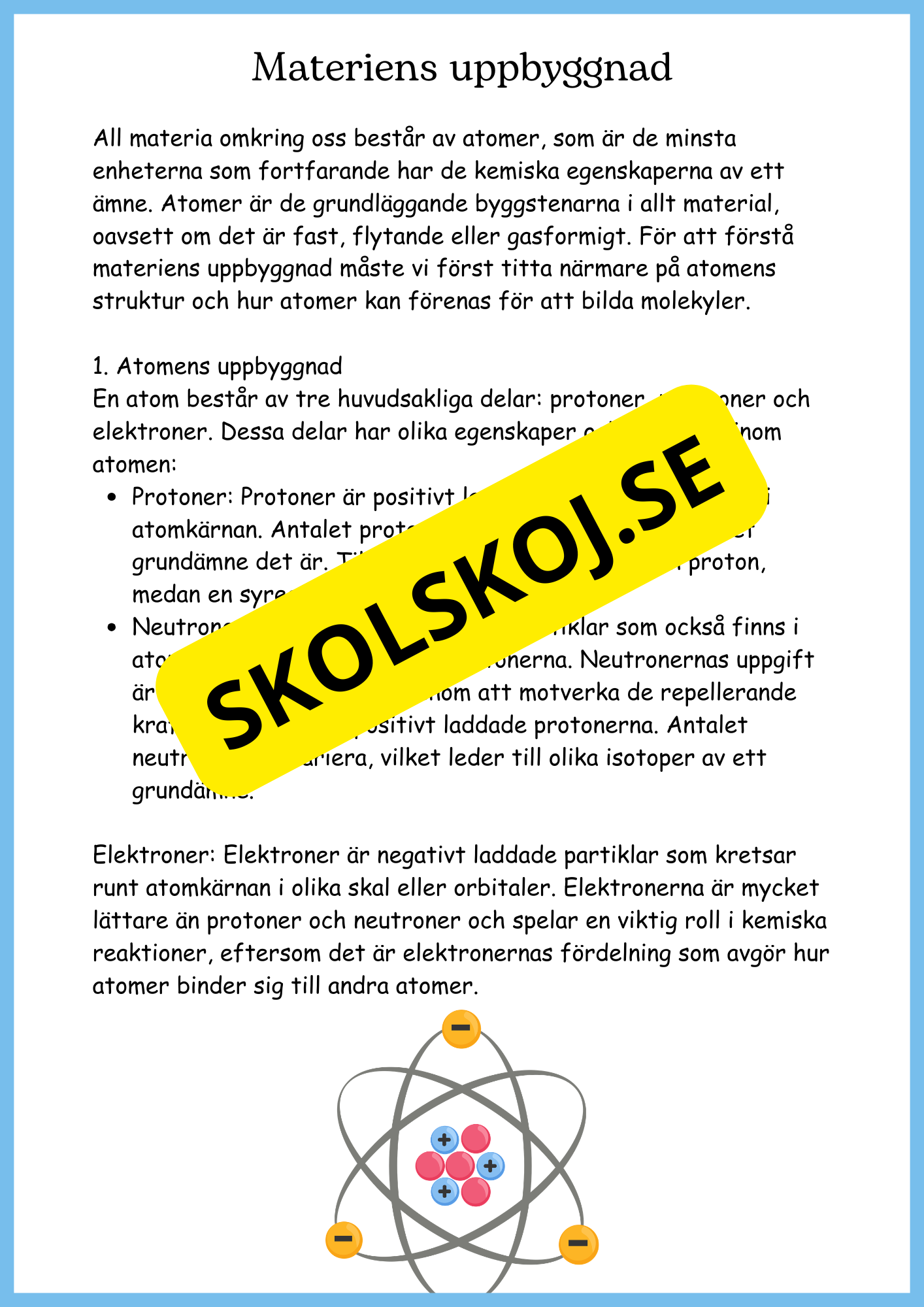 Vattnets kretslopp och materialens betydelse - Läsförståelse - Åk 4 - 6