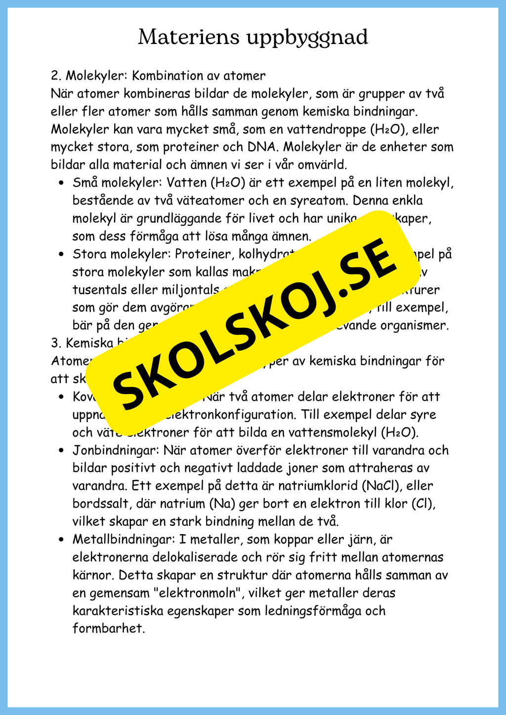 Vattnets kretslopp och materialens betydelse - Läsförståelse - Åk 4 - 6