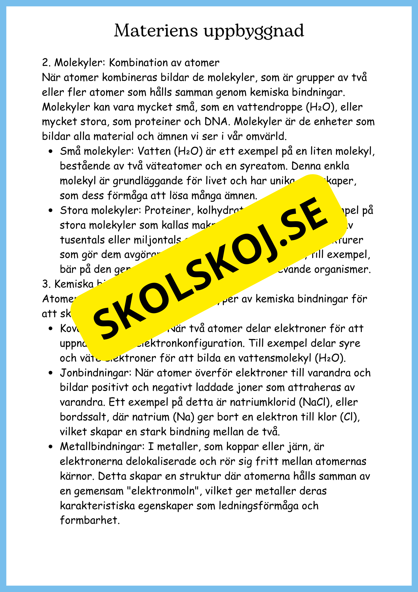 Vattnets kretslopp och materialens betydelse - Läsförståelse - Åk 4 - 6