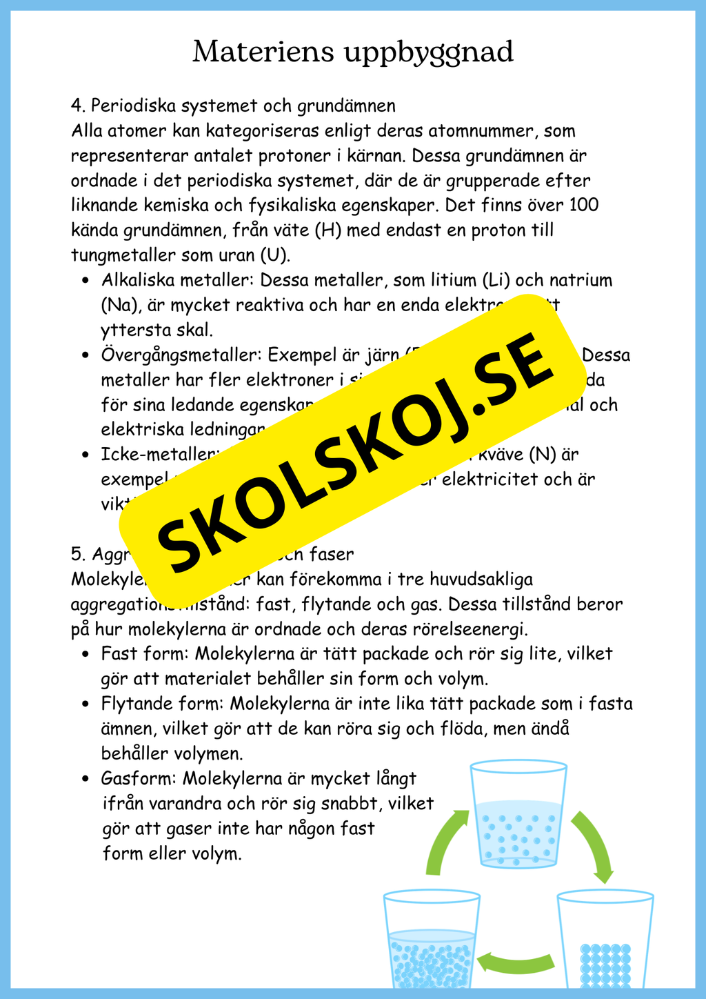 Vattnets kretslopp och materialens betydelse - Läsförståelse - Åk 4 - 6