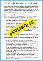 Vattnets kretslopp och materialens betydelse - Läsförståelse - Åk 4 - 6