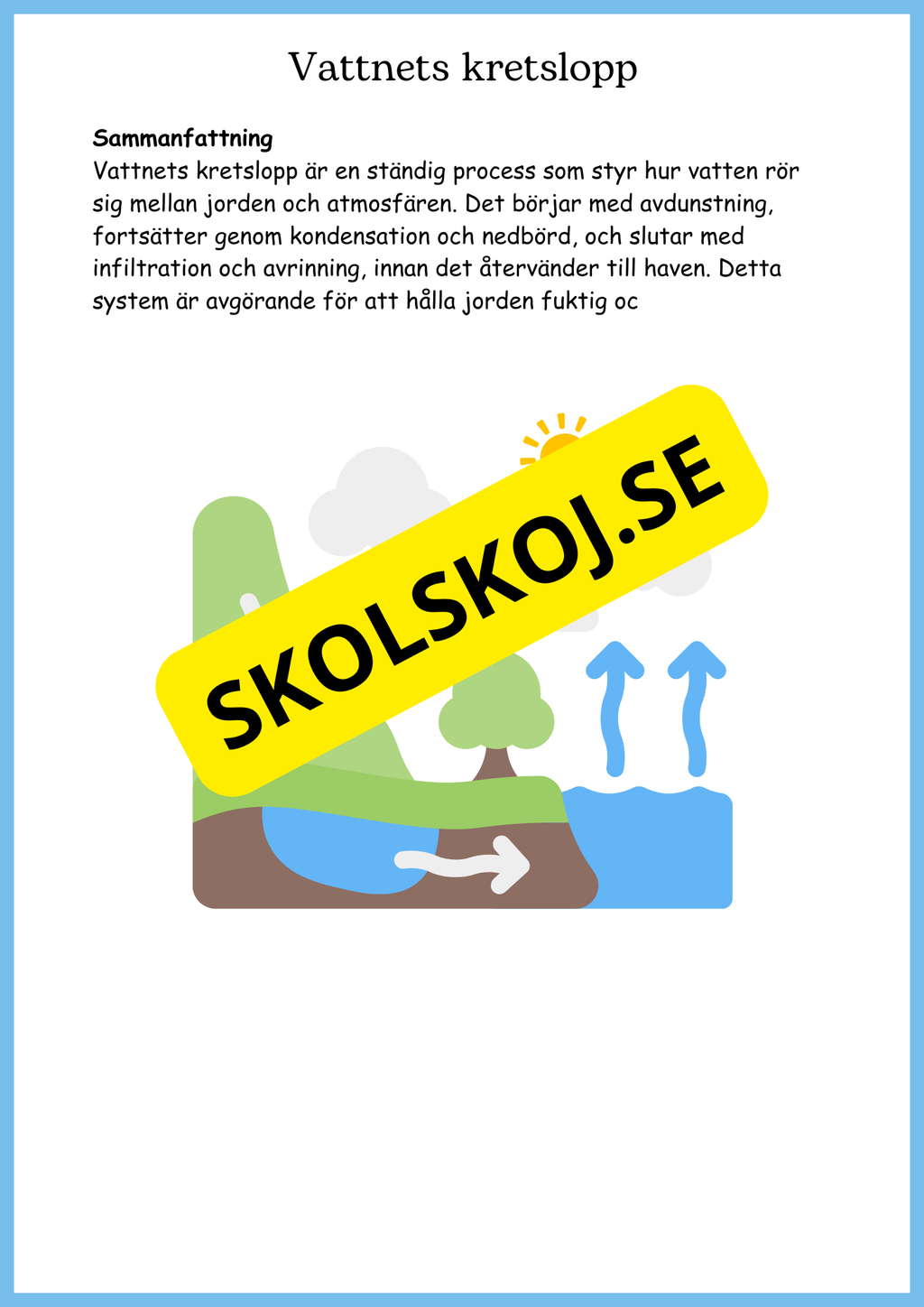 Vattnets kretslopp och materialens betydelse - Läsförståelse - Åk 4 - 6