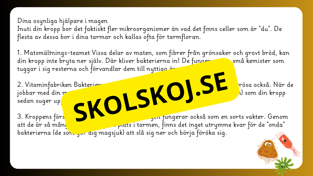 Mikroorganismer - Fakta + frågor - Årskurs 4 - 6