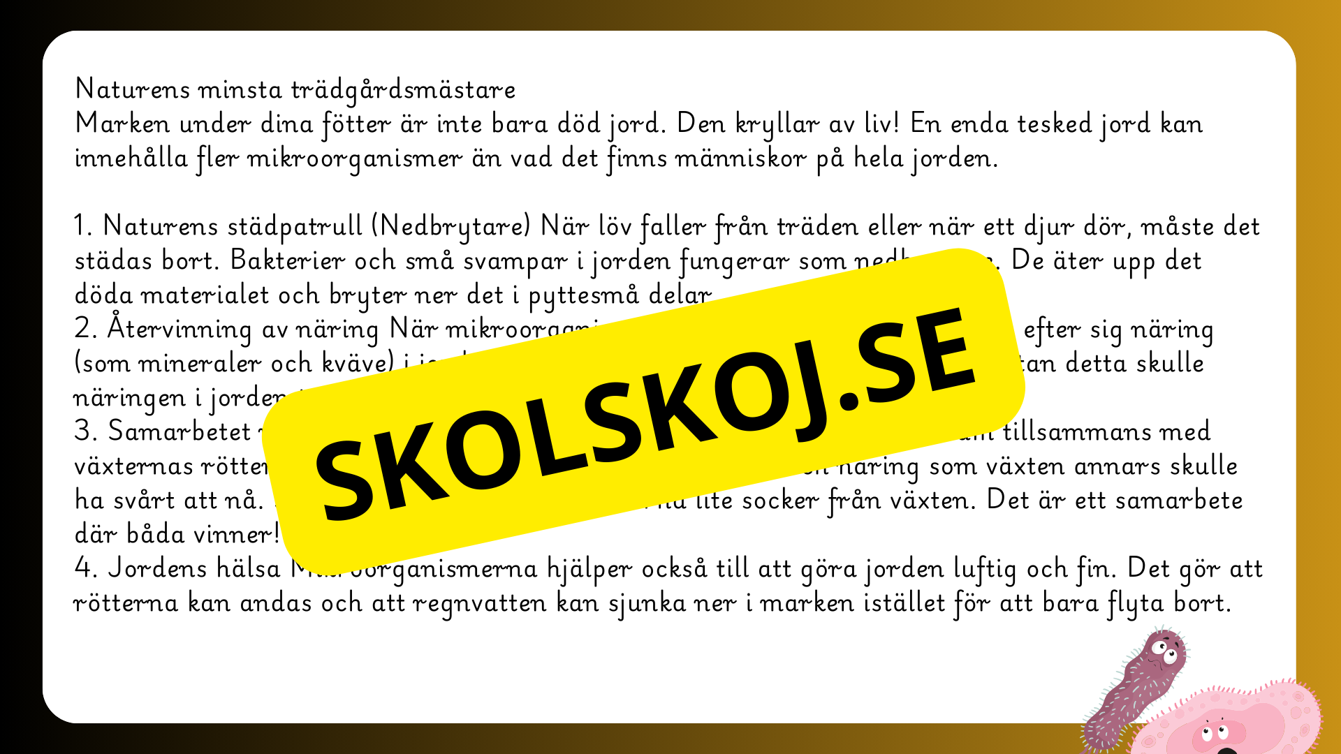 Mikroorganismer - Fakta + frågor - Årskurs 4 - 6