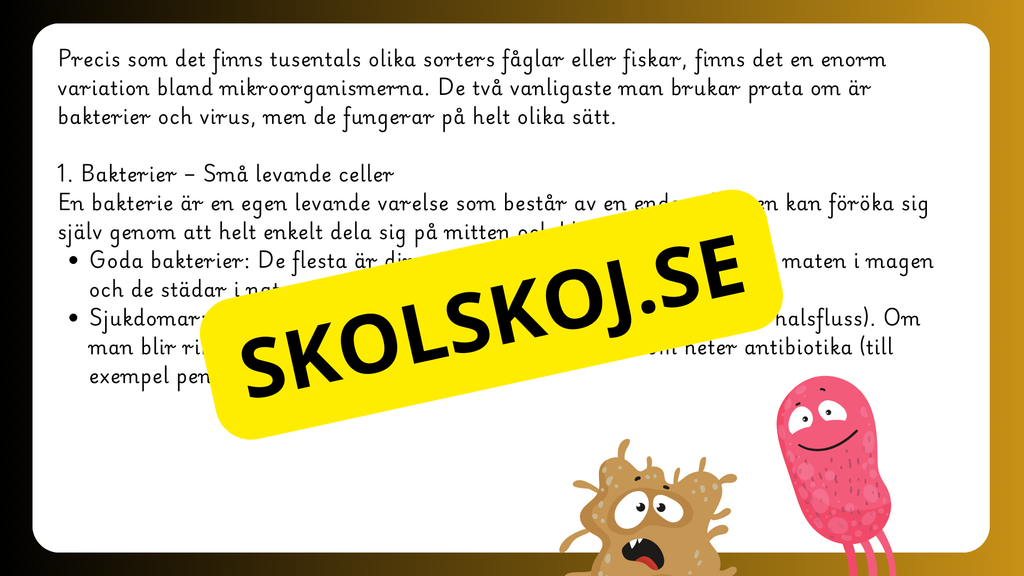 Mikroorganismer - Fakta + frågor - Årskurs 4 - 6