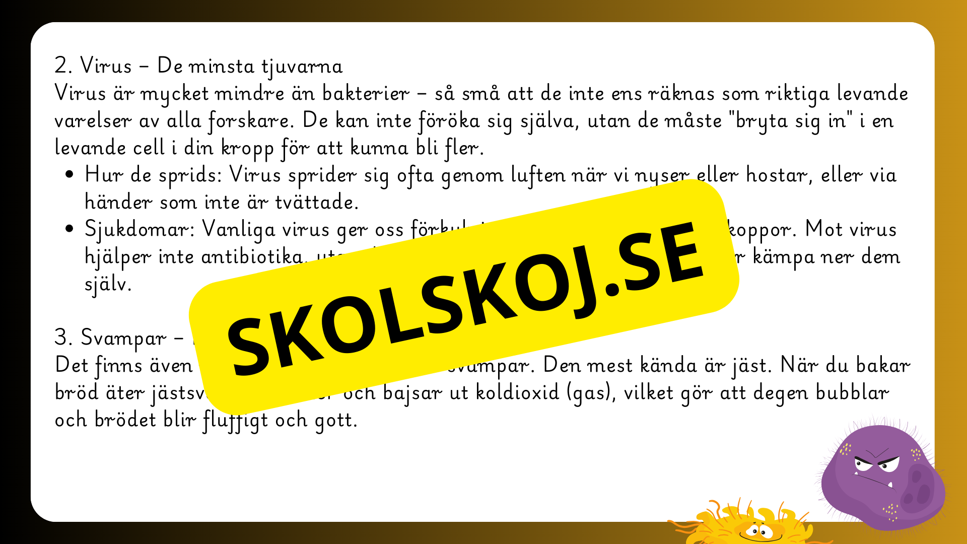 Mikroorganismer - Fakta + frågor - Årskurs 4 - 6