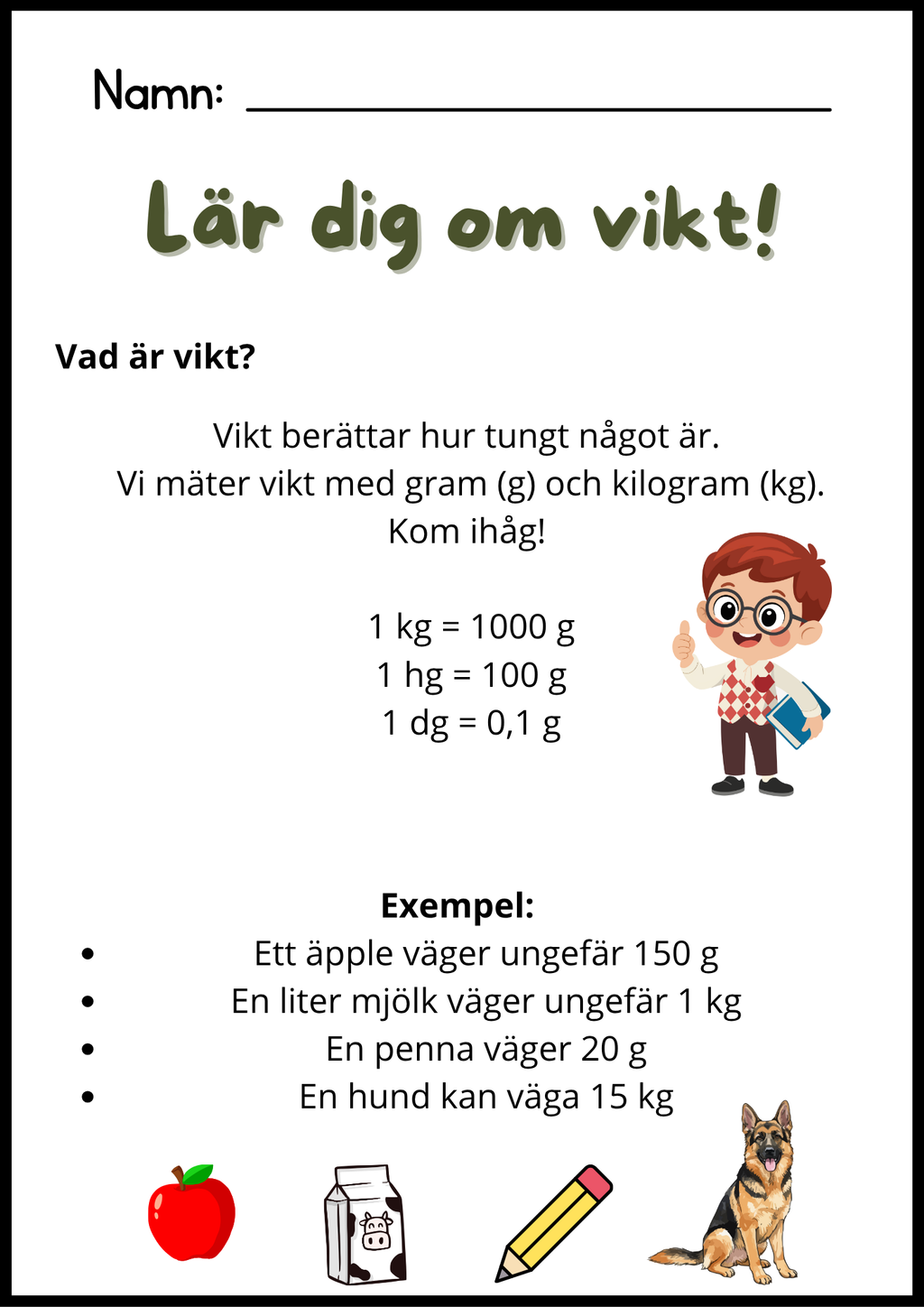 Lär dig om vikt - Häfte