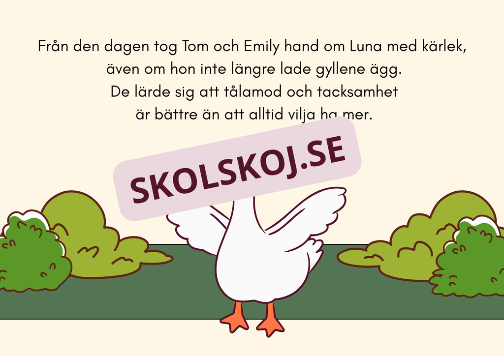 Gåsen och de gyllene äggen - Läsförståelse