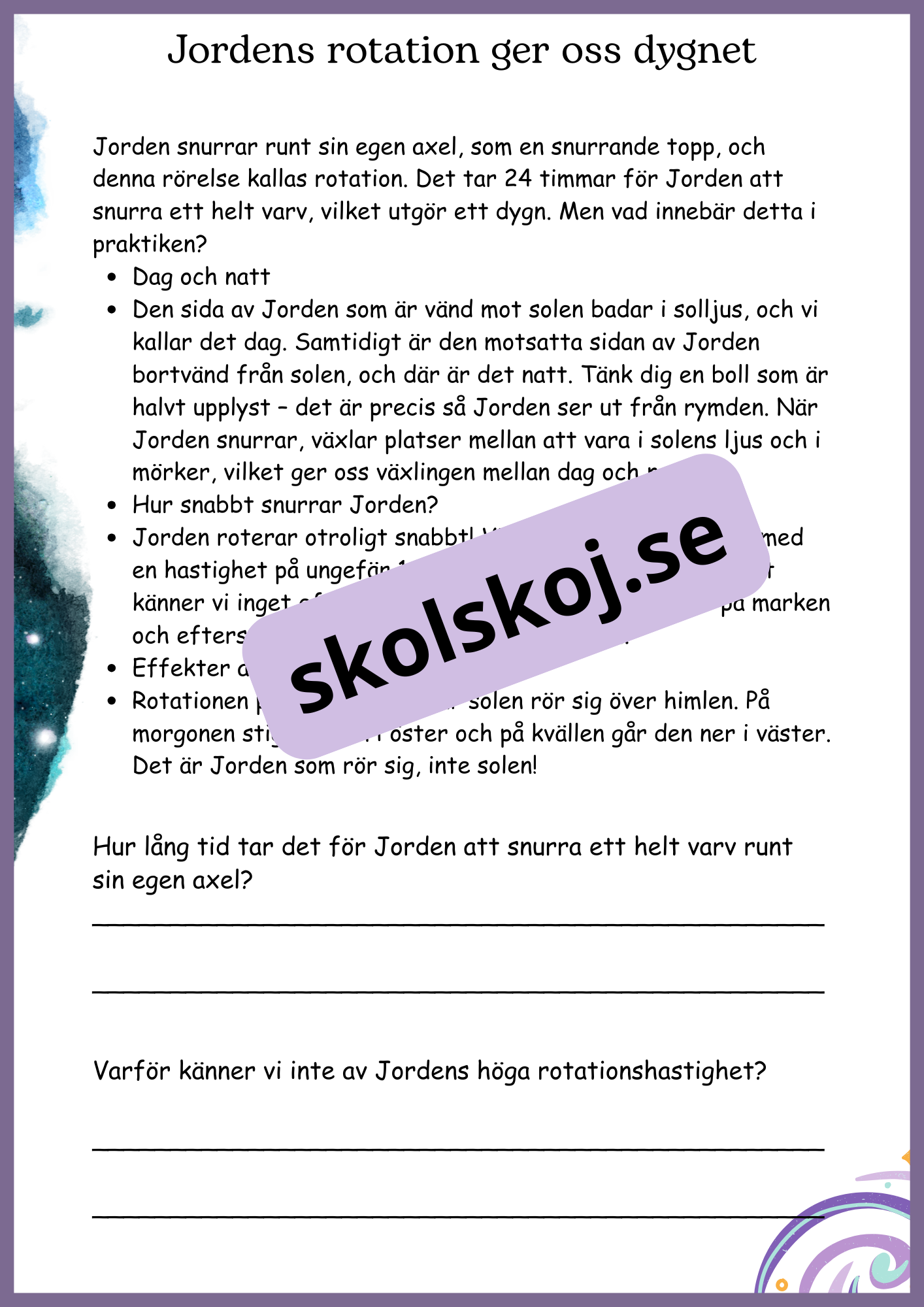 Jordens rörelser och vår plats i universum - Åk 4 - 6