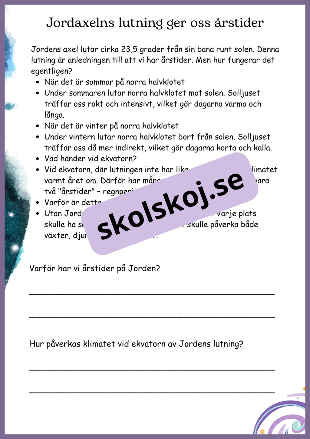 Jordens rörelser och vår plats i universum - Åk 4 - 6
