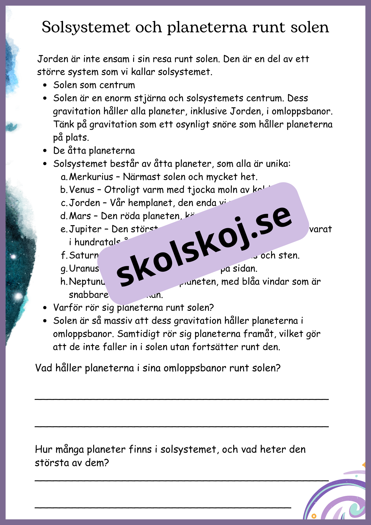 Jordens rörelser och vår plats i universum - Åk 4 - 6