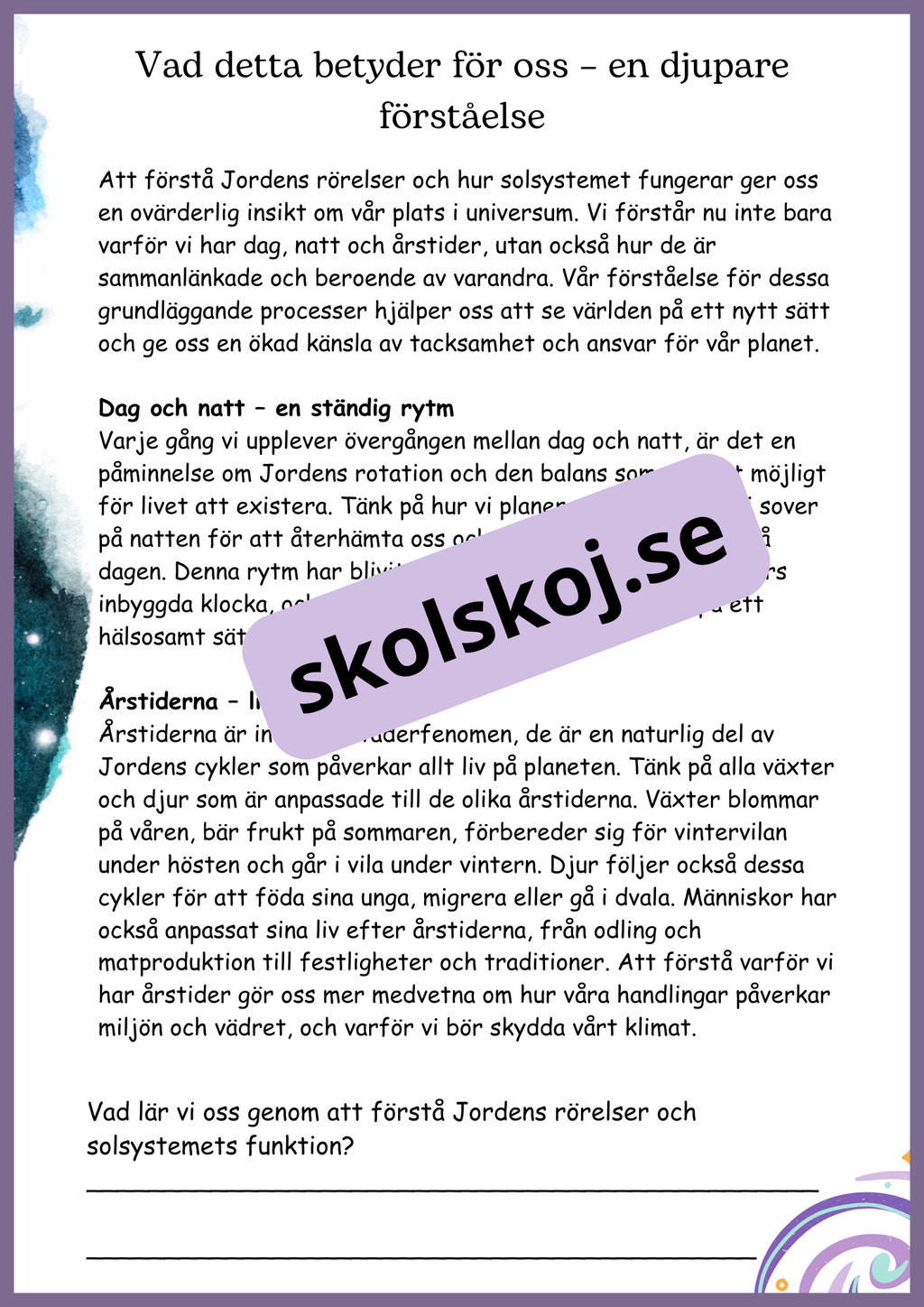 Jordens rörelser och vår plats i universum - Åk 4 - 6