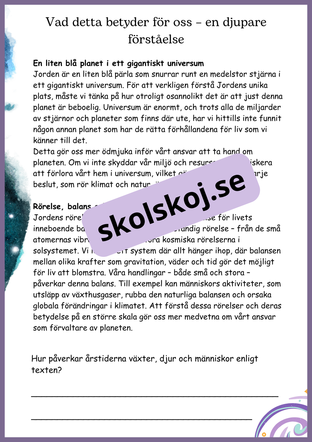 Jordens rörelser och vår plats i universum - Åk 4 - 6