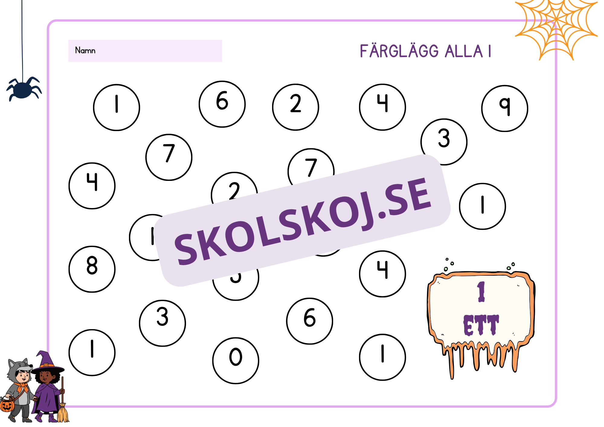 Halloween - Färglägg siffror 0 - 10