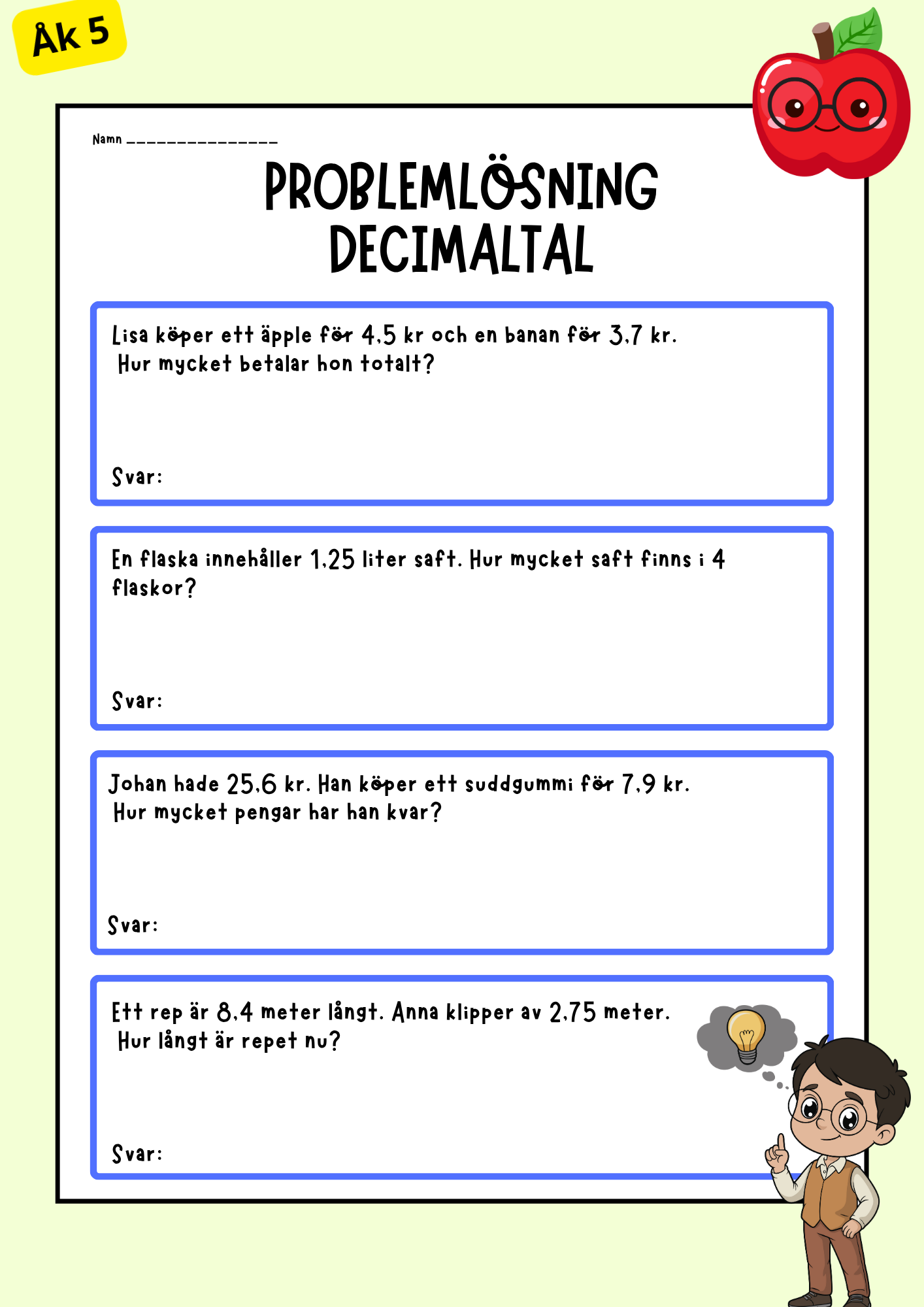 Decimaltal - Problemlösning