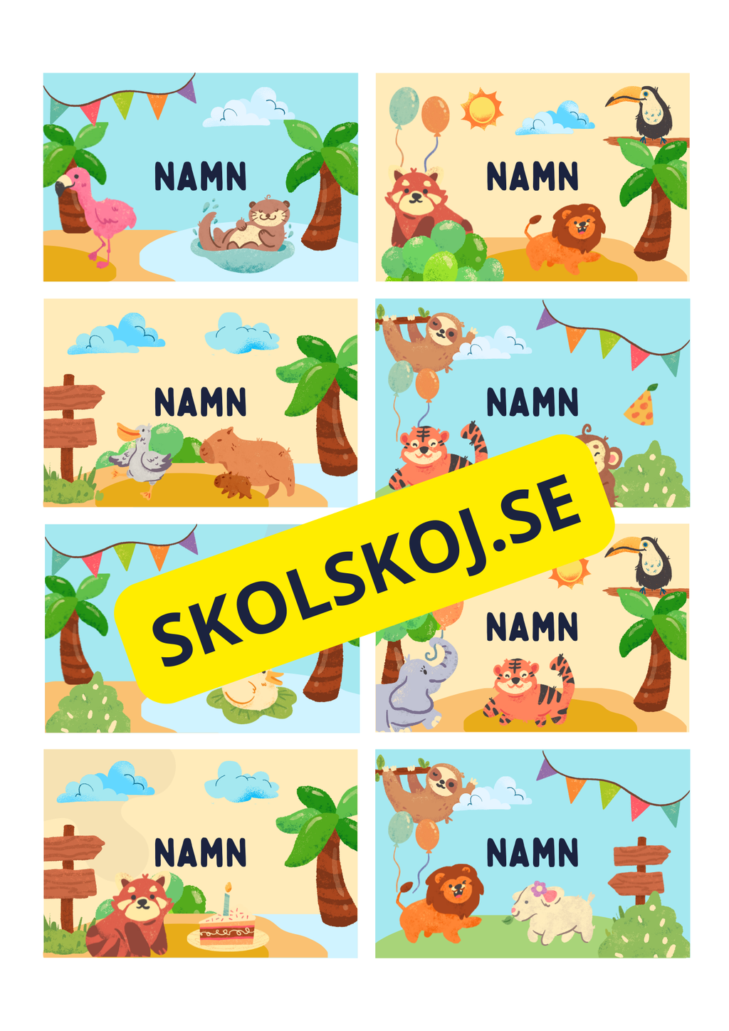 Namnlappar - Djurtema - Redigerbara (Powerpoint)