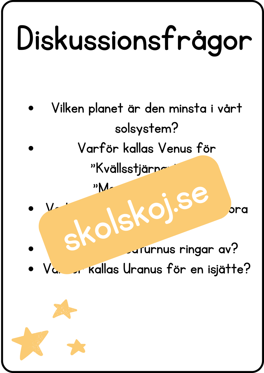 Solsystemet och lite fakta + diskussionsfrågor