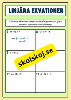 Linjära Ekvationer - Årskurs 8 - 9