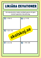 Linjära Ekvationer - Årskurs 8 - 9