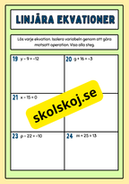 Linjära Ekvationer - Årskurs 8 - 9