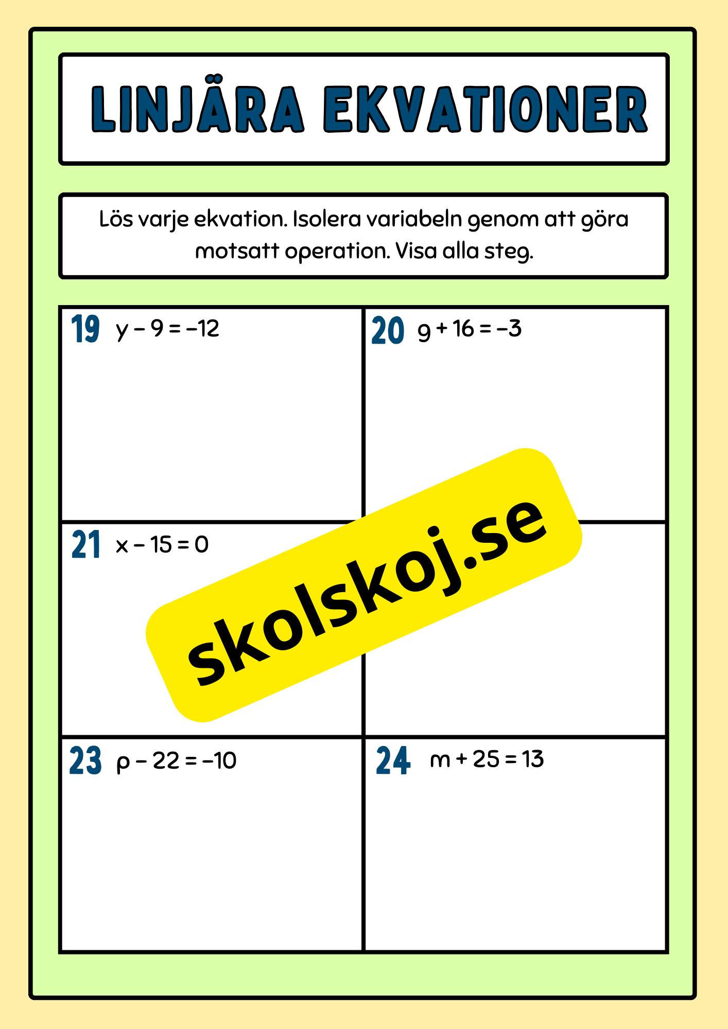 Linjära Ekvationer - Årskurs 8 - 9