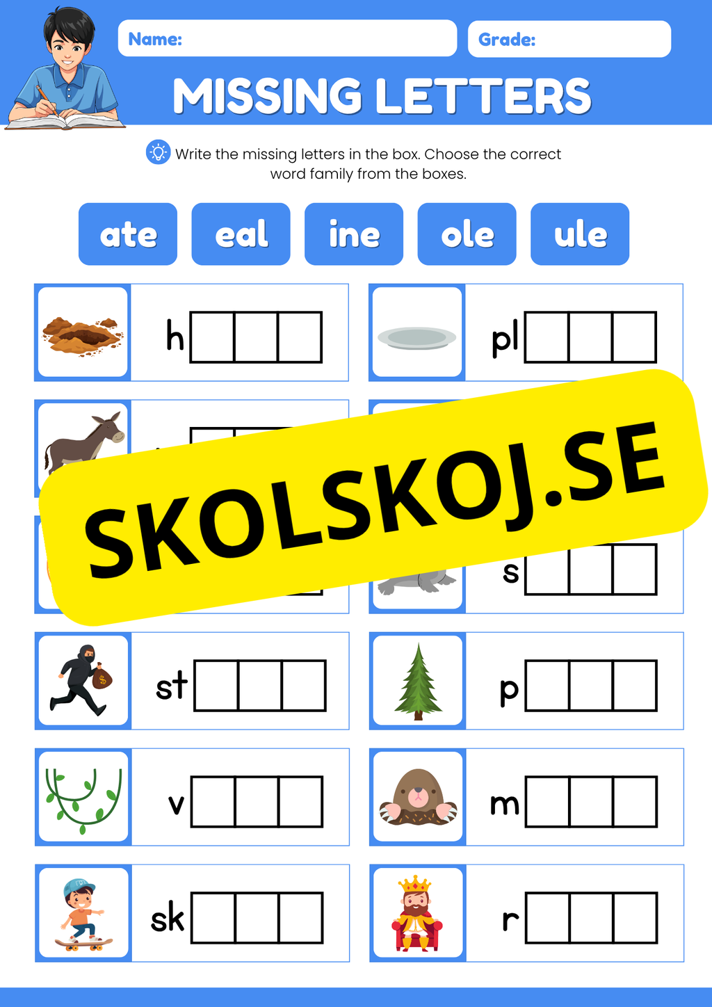 Missing letters - English