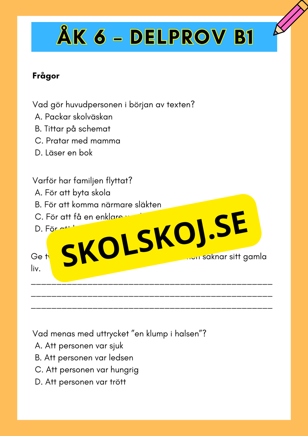 Åk 6 - Läsförståelse - Träna inför nationella provet (Delprov B1 &amp; B2)