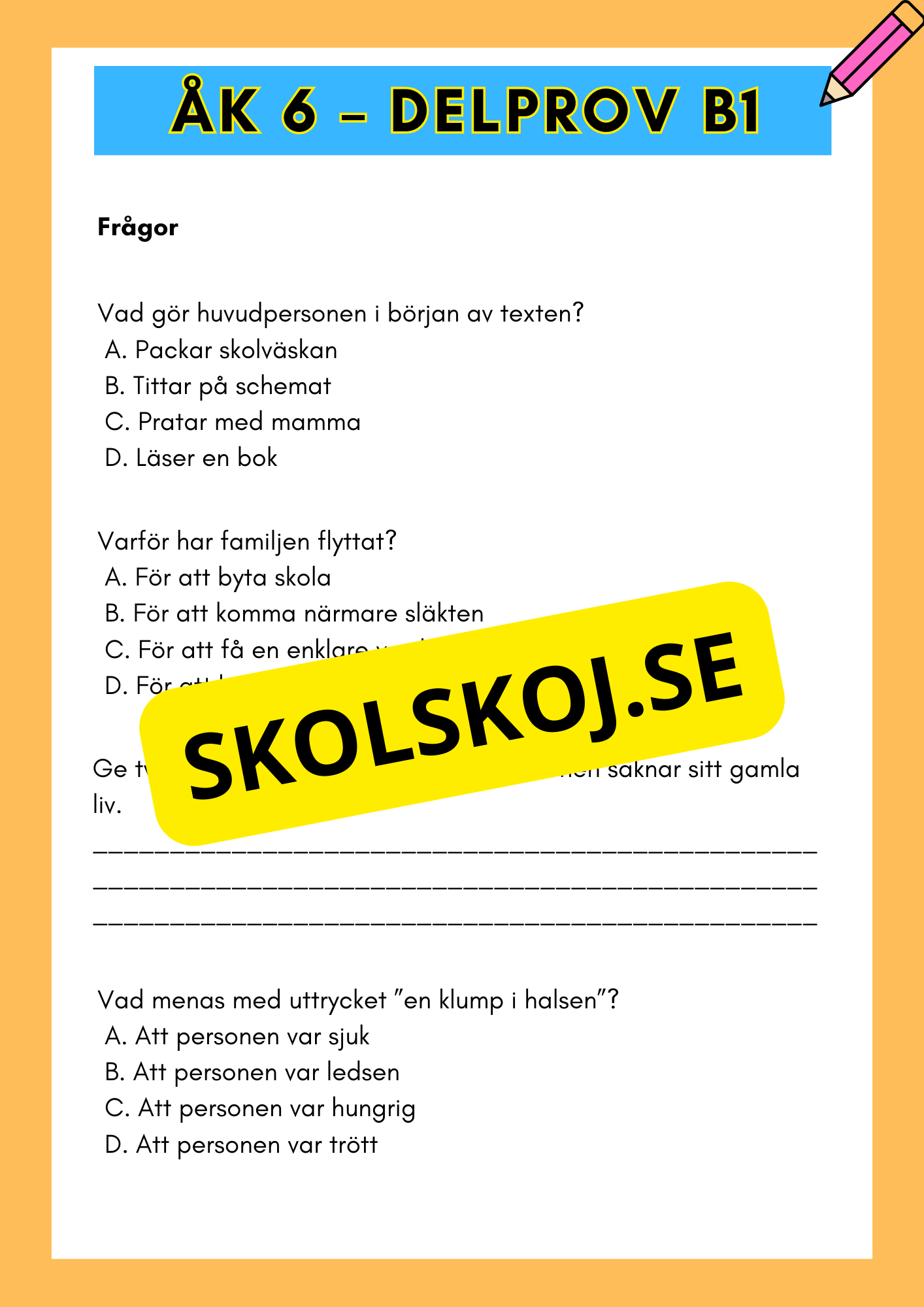 Åk 6 - Läsförståelse - Träna inför nationella provet (Delprov B1 &amp; B2)