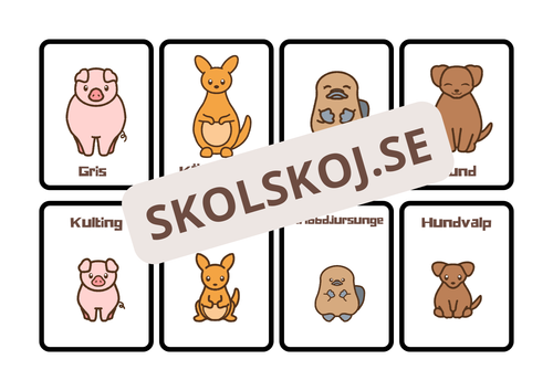 Djur och deras ungar – flashkort