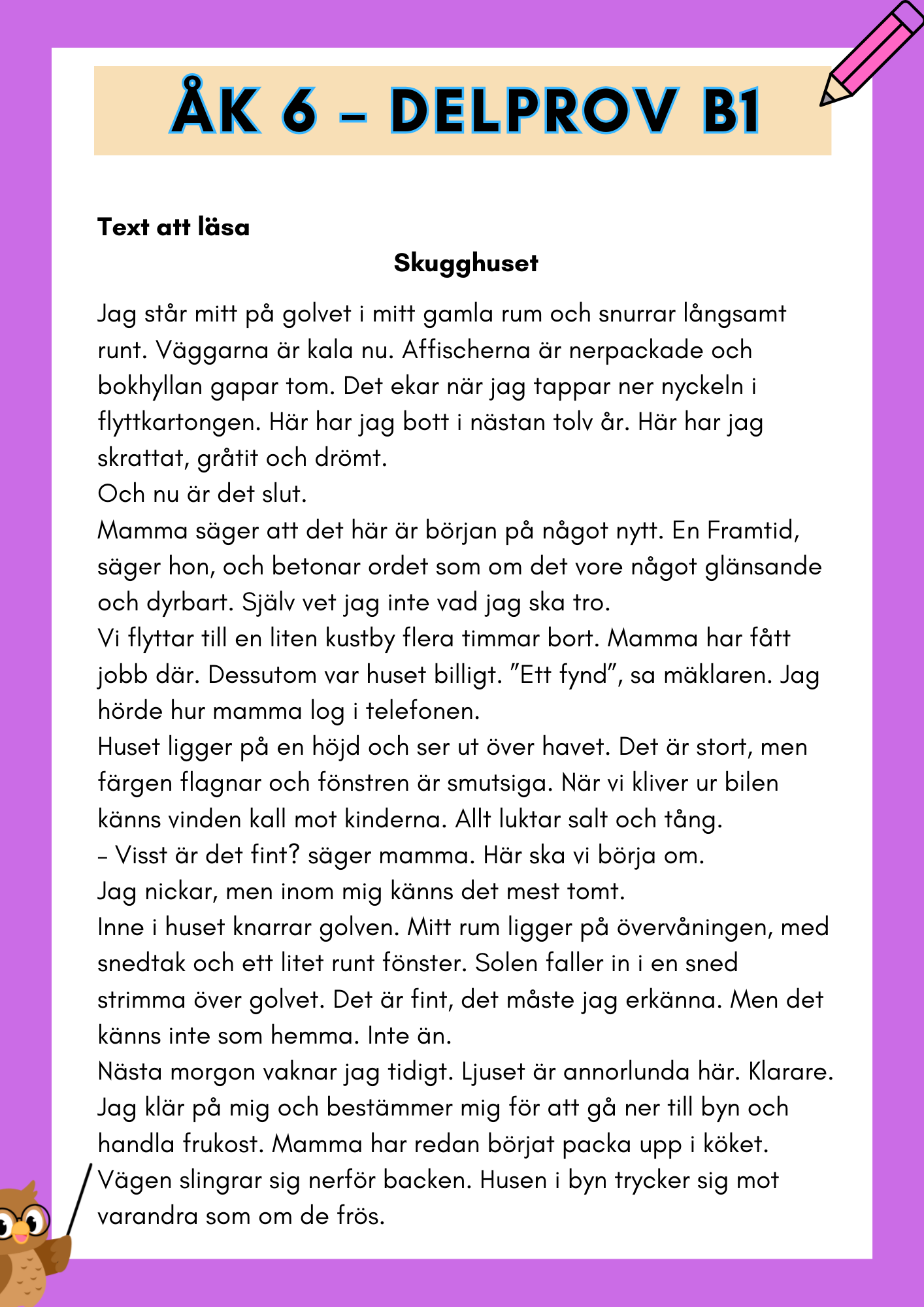 Träna inför Nationella provet - Åk 6 - Läsförståelse (delprov B1)