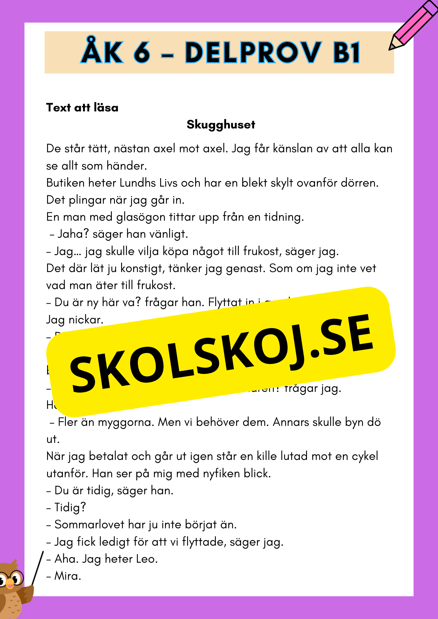 Träna inför Nationella provet - Åk 6 - Läsförståelse (delprov B1)