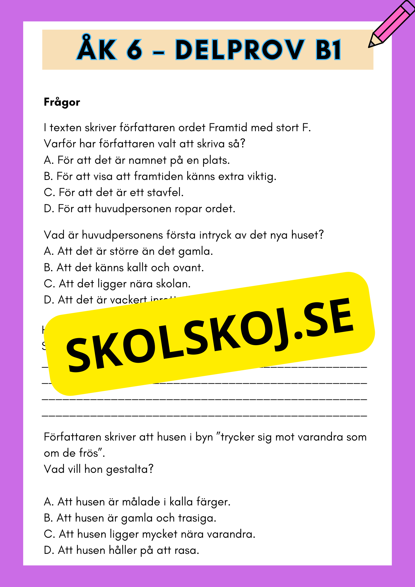 Träna inför Nationella provet - Åk 6 - Läsförståelse (delprov B1)