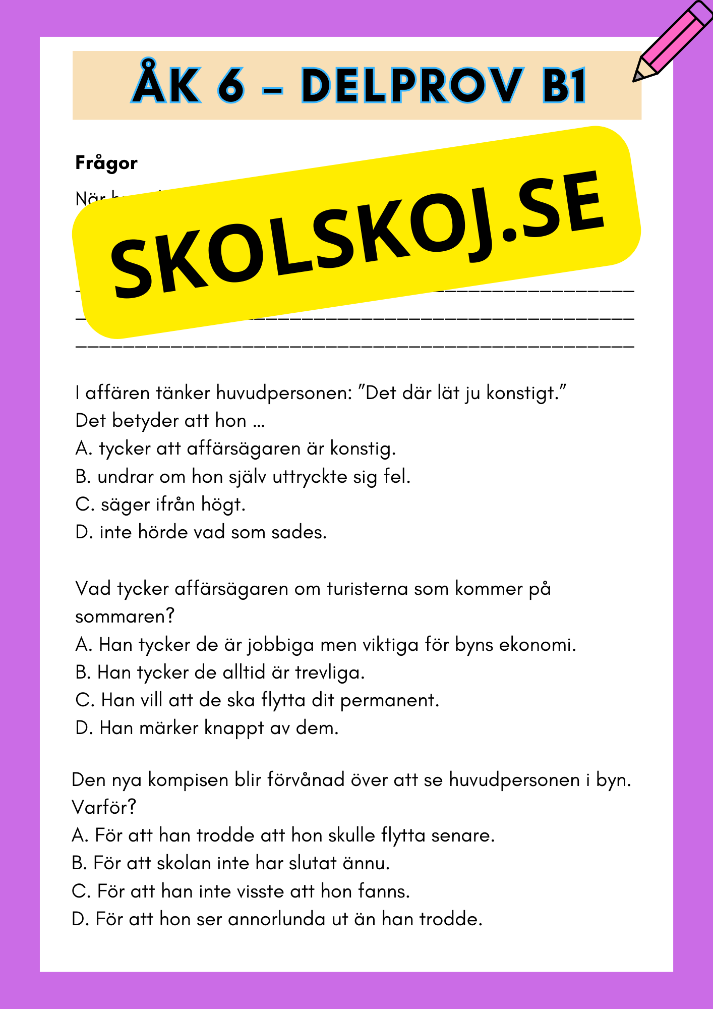 Träna inför Nationella provet - Åk 6 - Läsförståelse (delprov B1)