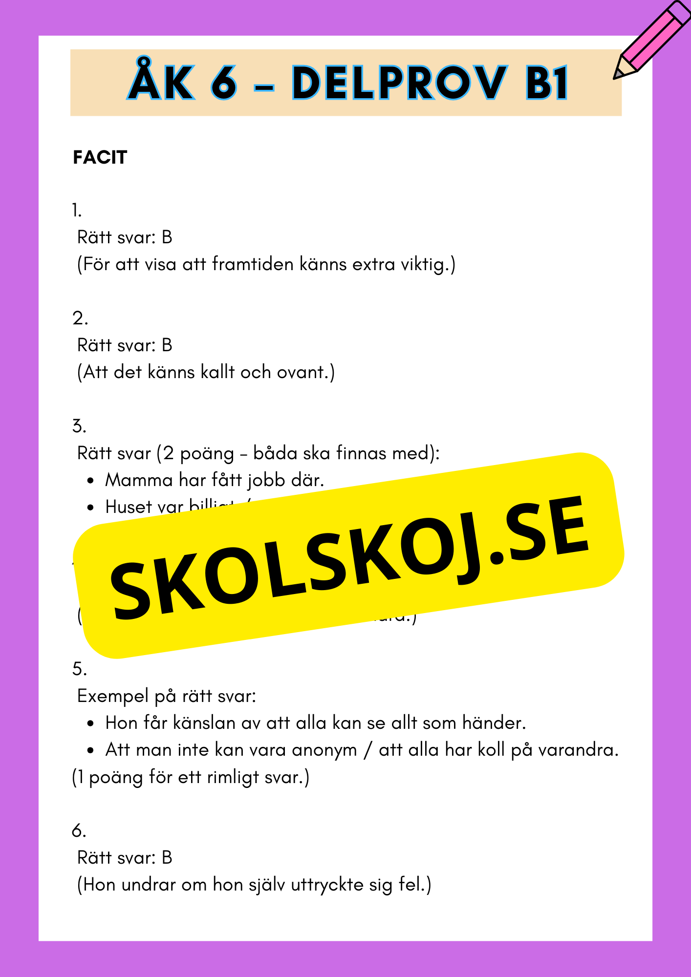 Träna inför Nationella provet - Åk 6 - Läsförståelse (delprov B1)