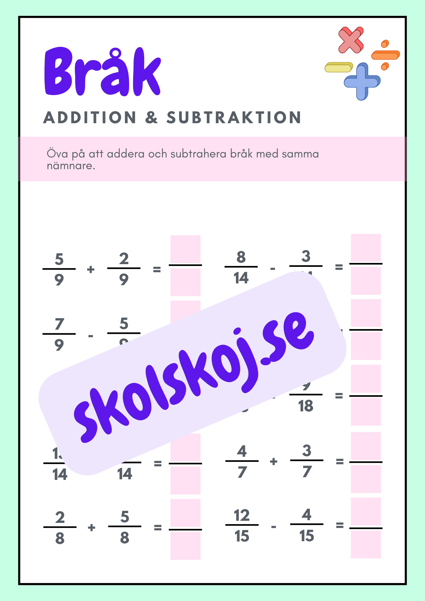 Bråk - Addition och subtraktion