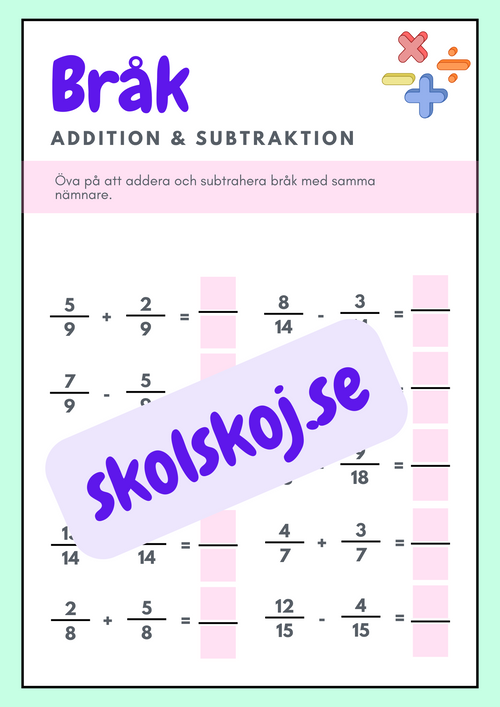 Bråk - Addition och subtraktion