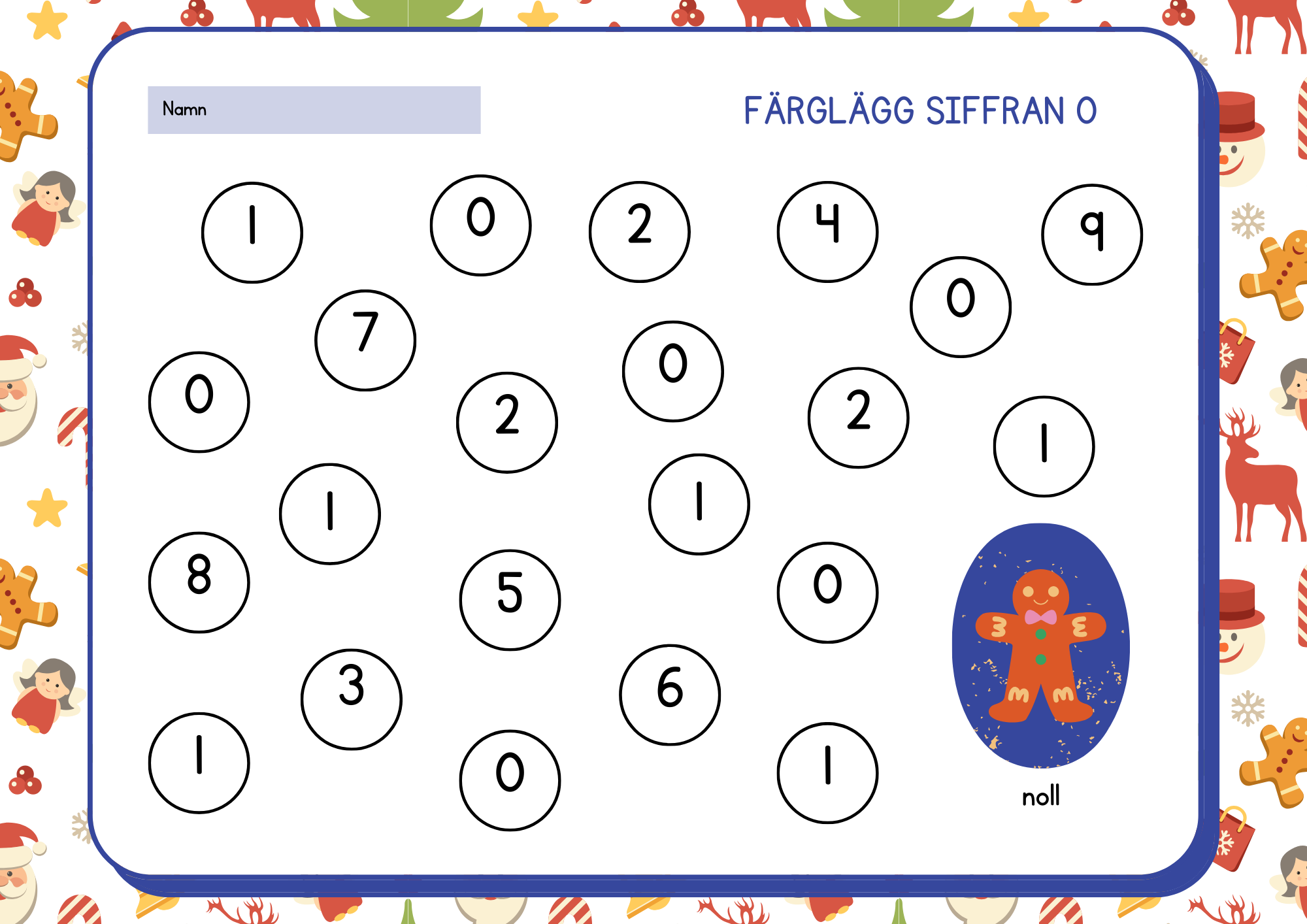 Färglägg siffran 0 - 9