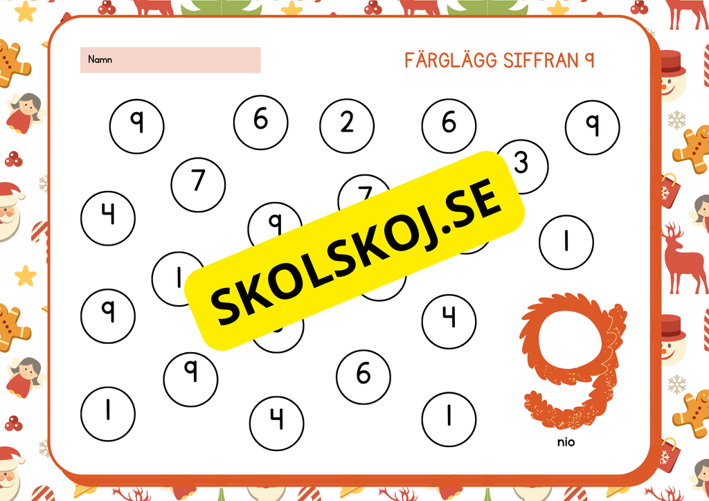 Färglägg siffran 0 - 9