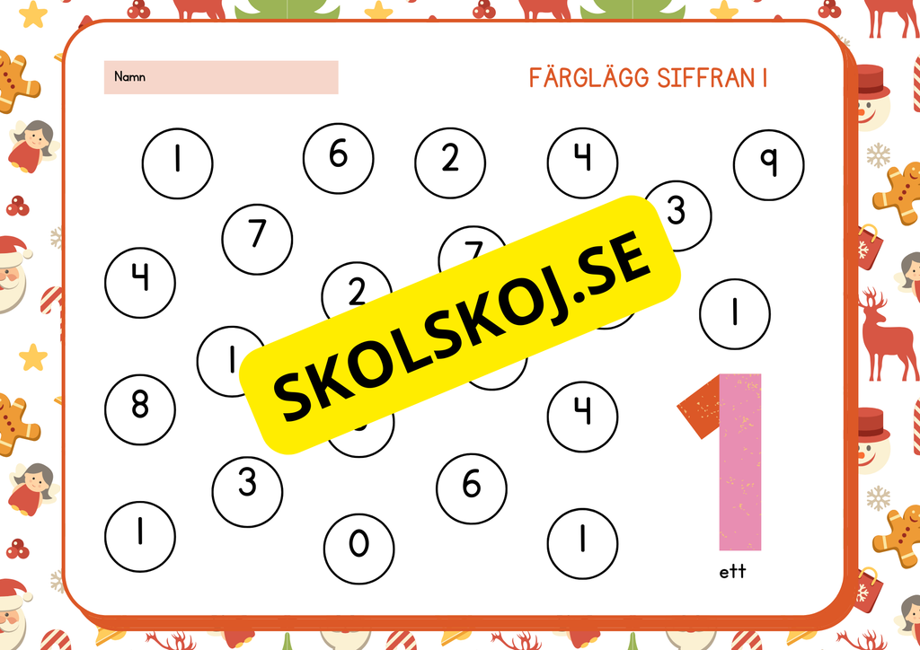 Färglägg siffran 0 - 9