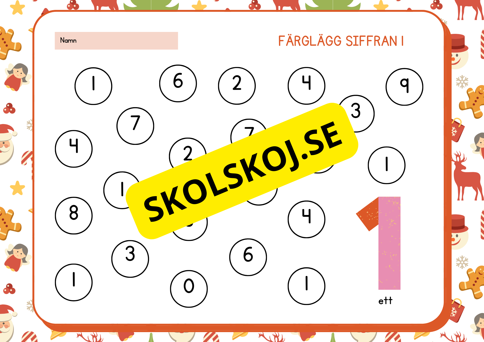 Färglägg siffran 0 - 9