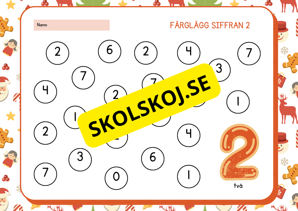 Färglägg siffran 0 - 9