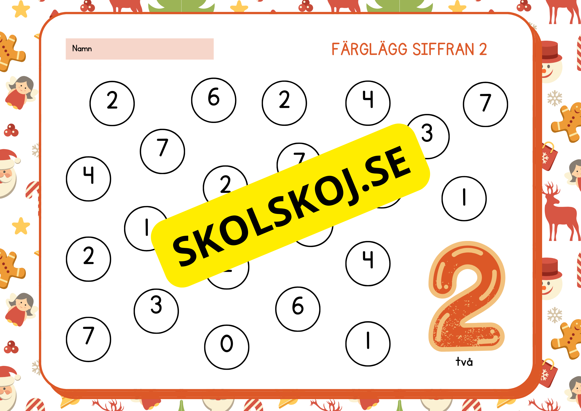 Färglägg siffran 0 - 9