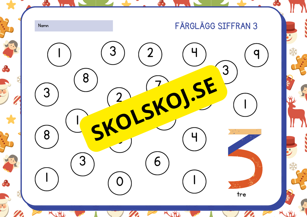 Färglägg siffran 0 - 9