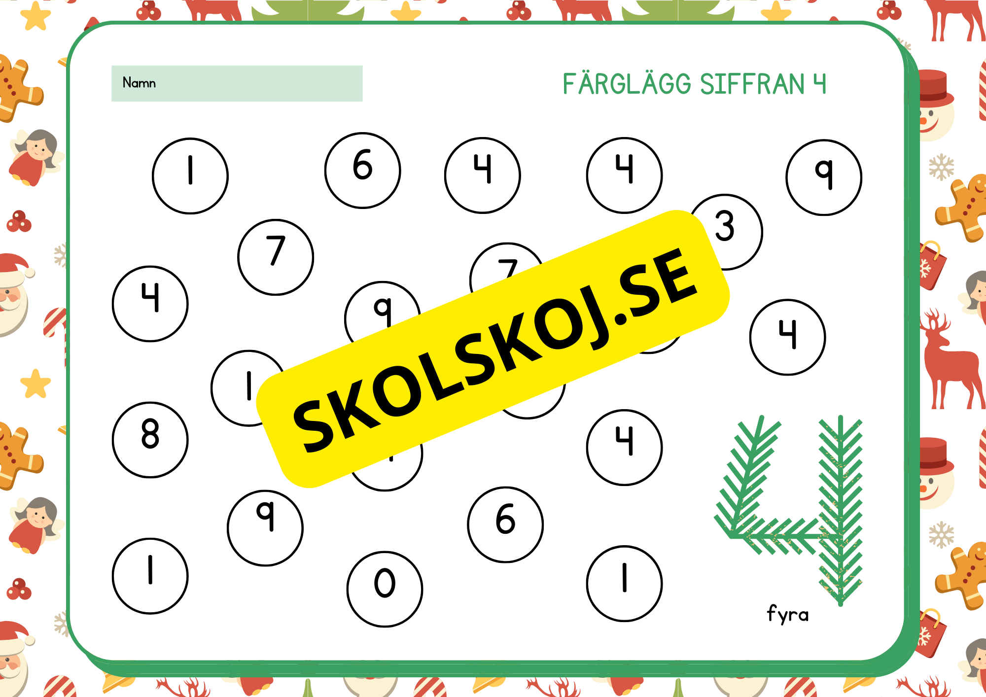 Färglägg siffran 0 - 9
