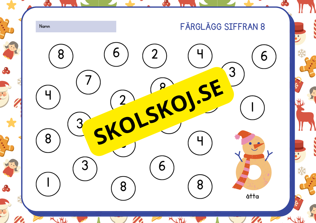 Färglägg siffran 0 - 9