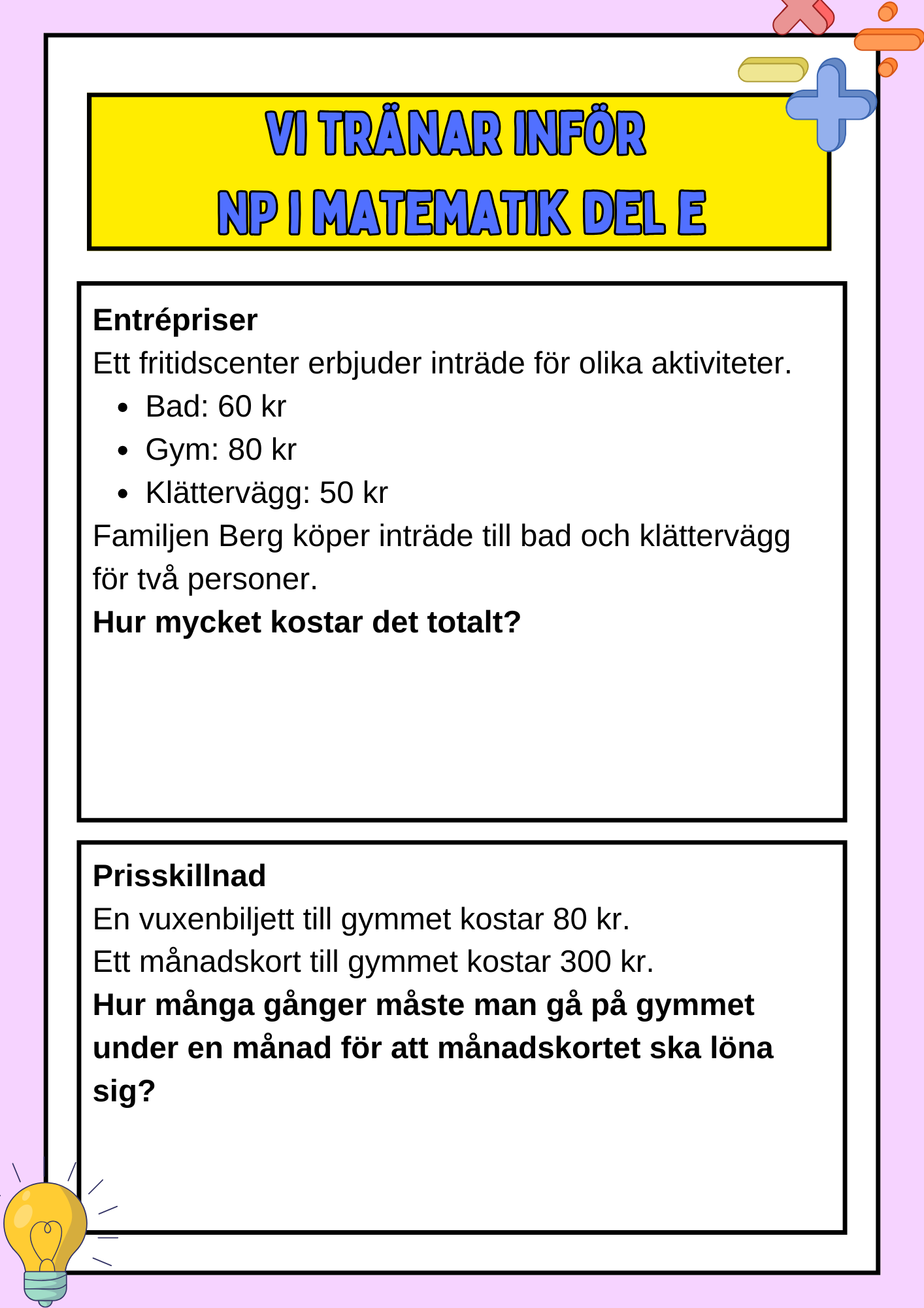 Vi tränar inför NP i matematik del E - Årskurs 6