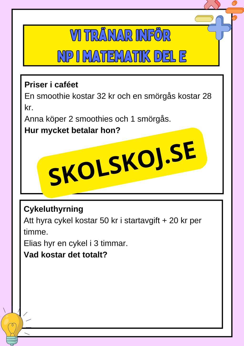 Vi tränar inför NP i matematik del E - Årskurs 6