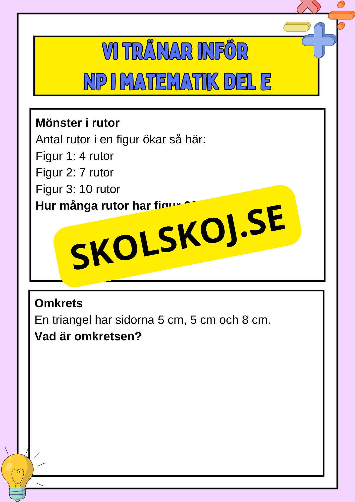 Vi tränar inför NP i matematik del E - Årskurs 6