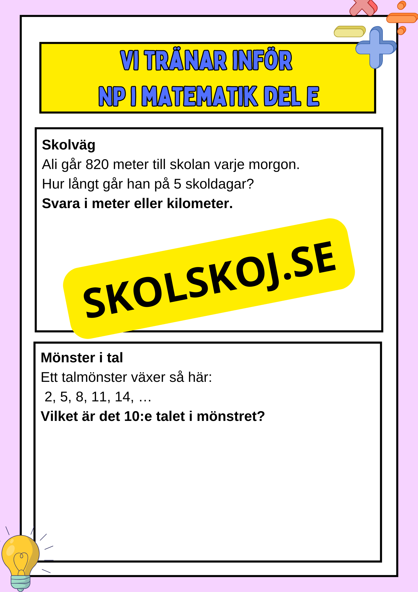 Vi tränar inför NP i matematik del E - Årskurs 6